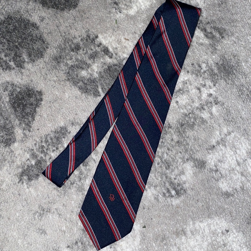 Christian Dior vintage navy, red, white and grey stripe tie